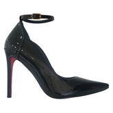 Scarpin Bicolor Preto Com Preto Verniz Salto Alto 12 cm Sola Vermelha