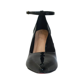 Scarpin Bicolor Preto Com Preto Verniz Salto Alto 12 cm Sola Vermelha
