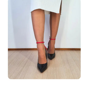 Scarpin Bicolor Preto Com Vermelho Verniz Salto Alto 12 cm Sola Vermelha