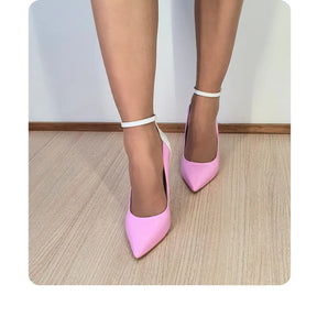 Scarpin Bicolor Rosa Com Branco Verniz Salto Alto 12cm Sola Bege