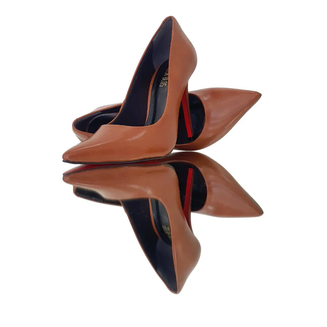 Scarpin Caramelo Acetinado Salto Alto 12cm Sola Vermelha