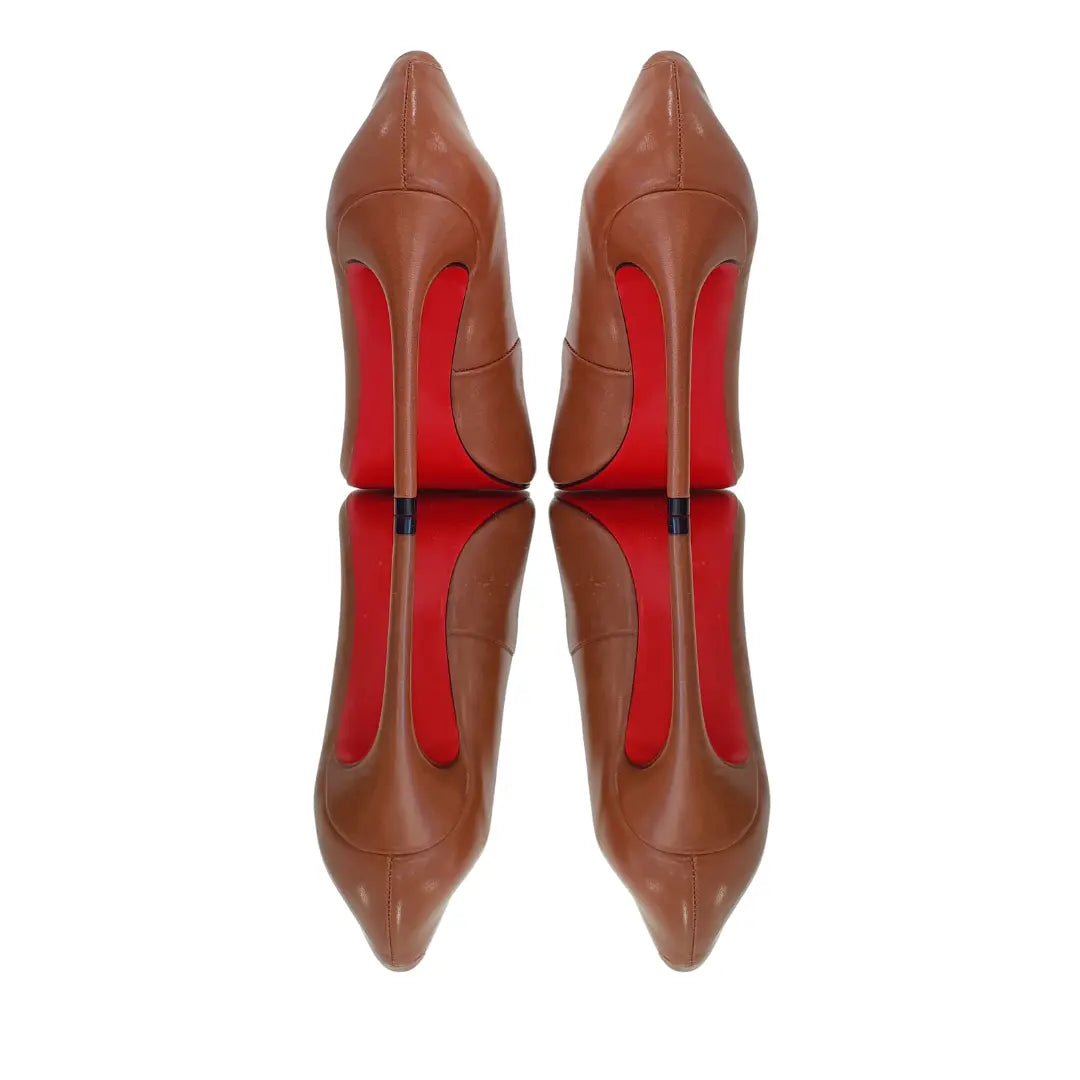 Scarpin Caramelo Acetinado Salto Alto 12cm Sola Vermelha