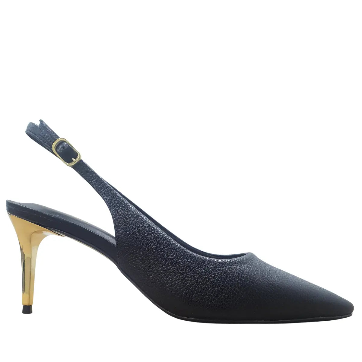 Scarpin Chanel Couro Legítimo Preto Salto Médio Dourado 8cm Sola Preta