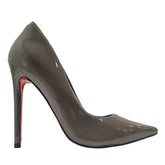 Scarpin Cinza Verniz Salto Alto 12cm Sola Vermelha