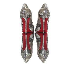 Scarpin Cobra Caramelo com Prata Salto Alto 12cm Sola Vermelha