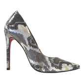 Scarpin Cobra Caramelo com Prata Salto Alto 12cm Sola Vermelha