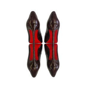 Scarpin Couro Legítimo Croco Marrom Escuro Salto Alto 10cm Sola Vermelha
