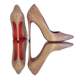 Scarpin Couro Legítimo Croco Nude Salto Alto 12cm Sola Vermelha