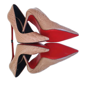 Scarpin Couro Legítimo Croco Nude Salto Alto 12cm Sola Vermelha