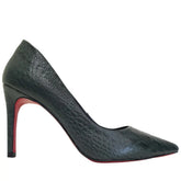 Scarpin Couro Legítimo Verde Croco Salto Alto 10cm Sola Vermelha