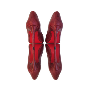 Scarpin Couro Legítimo Vermelho Croco Salto Alto 10cm Sola Vermelha