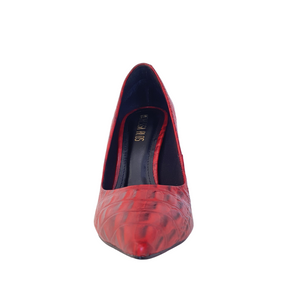 Scarpin Couro Legítimo Vermelho Croco Salto Alto 10cm Sola Vermelha