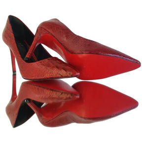 Scarpin Couro Legítimo Vermelho Croco Salto Alto 10cm Sola Vermelha