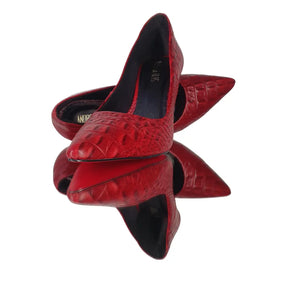 Scarpin Couro Legítimo Vermelho Croco Salto Alto 10cm Sola Vermelha