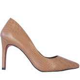 Scarpin Couro Legítimo Nude Croco Salto Alto 10cm Sola Vermelha