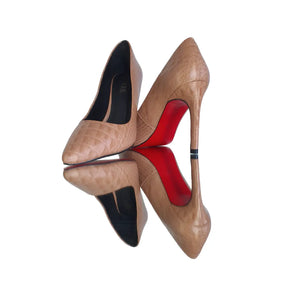 Scarpin Couro Legítimo Nude Croco Salto Alto 10cm Sola Vermelha