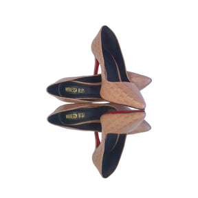 Scarpin Couro Legítimo Nude Croco Salto Alto 10cm Sola Vermelha