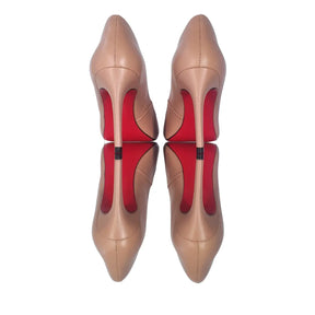 Scarpin Couro Legítimo Nude Fosco Salto Alto 10cm Sola Vermelha
