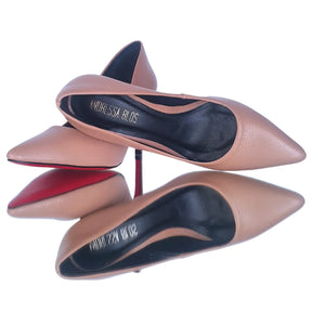 Scarpin Couro Legítimo Nude Fosco Salto Alto 10cm Sola Vermelha