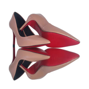 Scarpin Couro Legítimo Nude Fosco Salto Alto 10cm Sola Vermelha