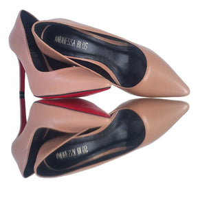 Scarpin Couro Legítimo Nude Fosco Salto Alto 10cm Sola Vermelha