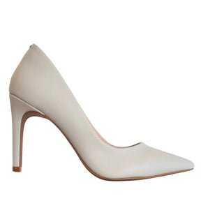 Scarpin Couro Legítimo Off White Salto Alto 10cm Sola Bege