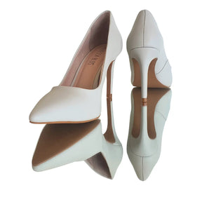 Scarpin Couro Legítimo Off White Salto Alto 10cm Sola Bege