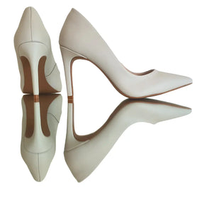 Scarpin Couro Legítimo Off White Salto Alto 10cm Sola Bege