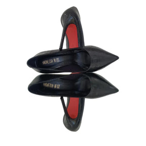 Scarpin Couro Legítimo Preto Croco Salto Alto 12cm Sola Vermelha