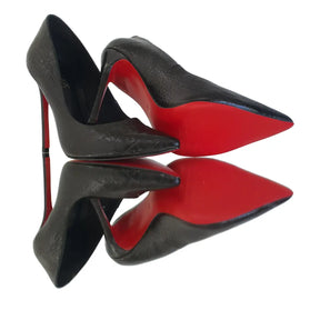 Scarpin Couro Legítimo Preto Croco Salto Alto 12cm Sola Vermelha