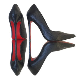 Scarpin Couro Legítimo Preto Croco Salto Alto 12cm Sola Vermelha