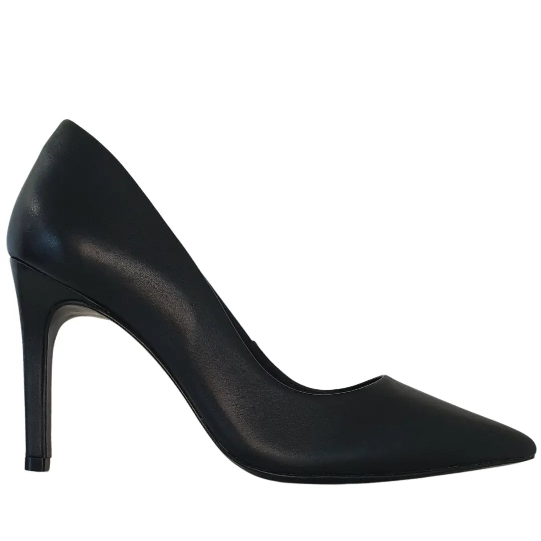 Scarpin Couro Legítimo Preto Fosco Salto Alto 10cm Sola Preta