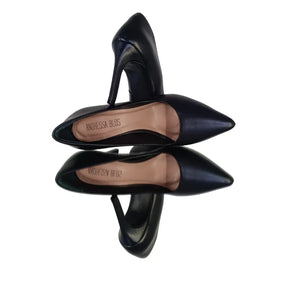 Scarpin Couro Legítimo Preto Fosco Salto Alto 10cm Sola Preta