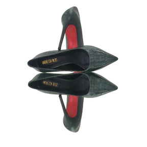 Scarpin Couro Legítimo Verde Croco Salto Alto 12cm Sola Vermelha