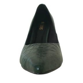 Scarpin Couro Legítimo Verde Croco Salto Alto 12cm Sola Vermelha