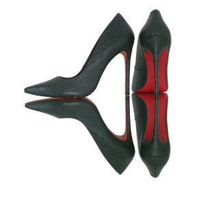 Scarpin Couro Legítimo Verde Croco Salto Alto 12cm Sola Vermelha