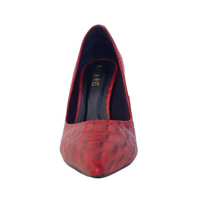 Scarpin Couro Legítimo Croco Vermelho Salto Alto 12cm Sola Vermelha