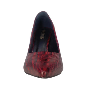 Scarpin Couro Legítimo Vinho Croco Salto Alto 12cm Sola Vermelha