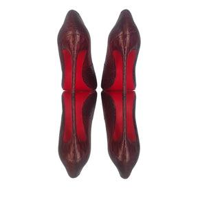 Scarpin Couro Legítimo Vinho Croco Salto Alto 12cm Sola Vermelha