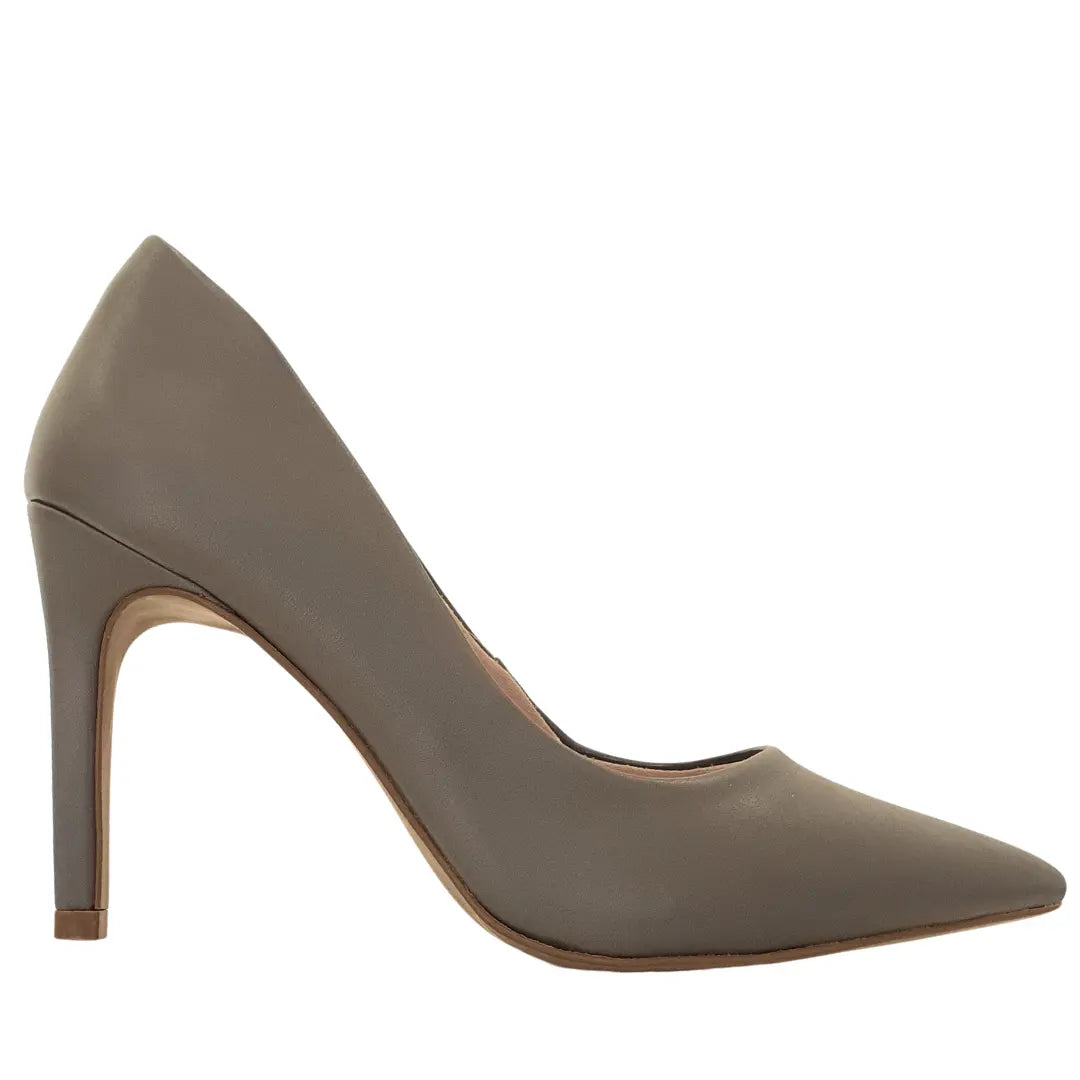 Scarpin Cinza Grafite Fosco Salto Alto 10cm Sola Bege