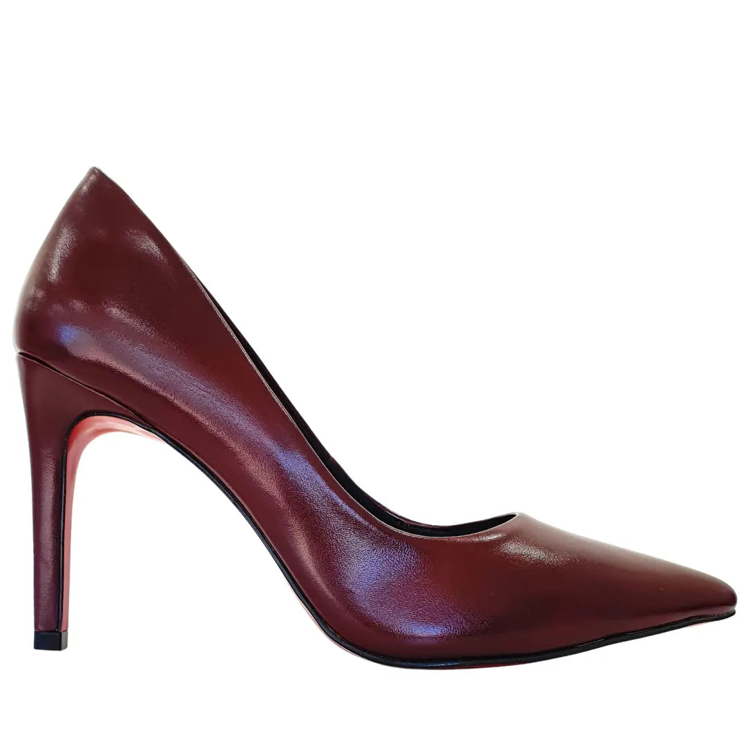 Scarpin Marsala Acetinado Salto Alto 10cm Sola Vermelha