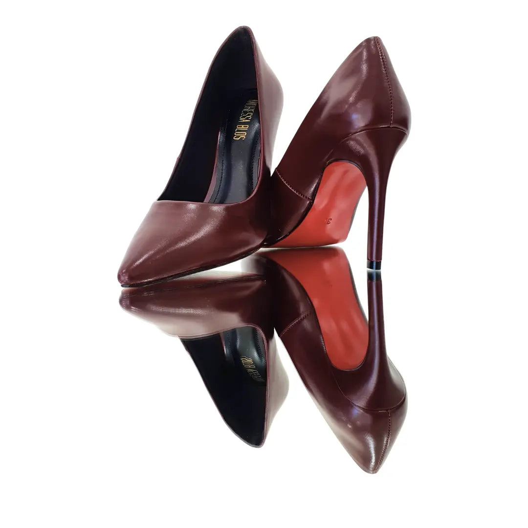 Scarpin Marsala Acetinado Salto Alto 10cm Sola Vermelha