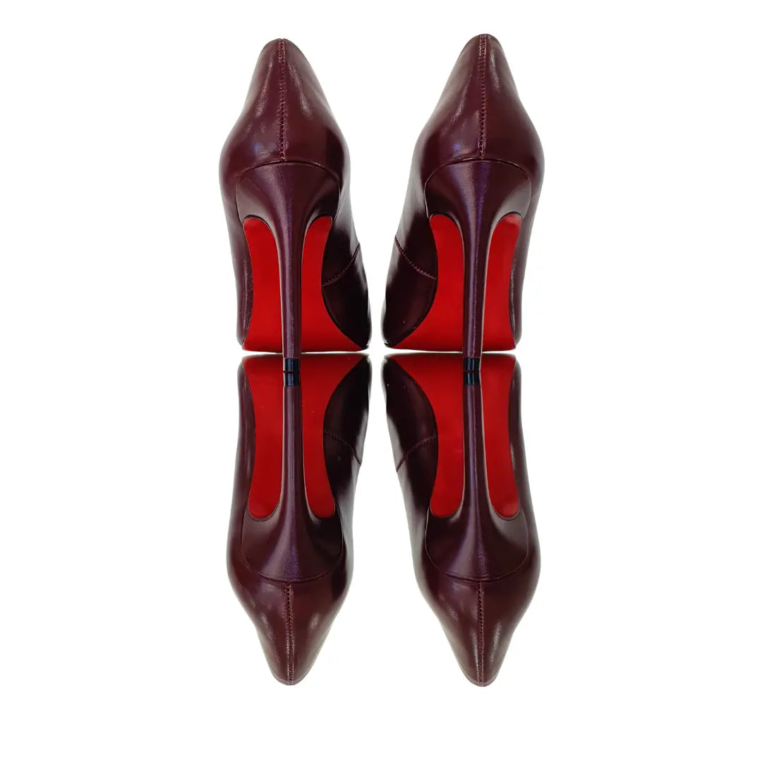 Scarpin Marsala Acetinado Salto Alto 10cm Sola Vermelha