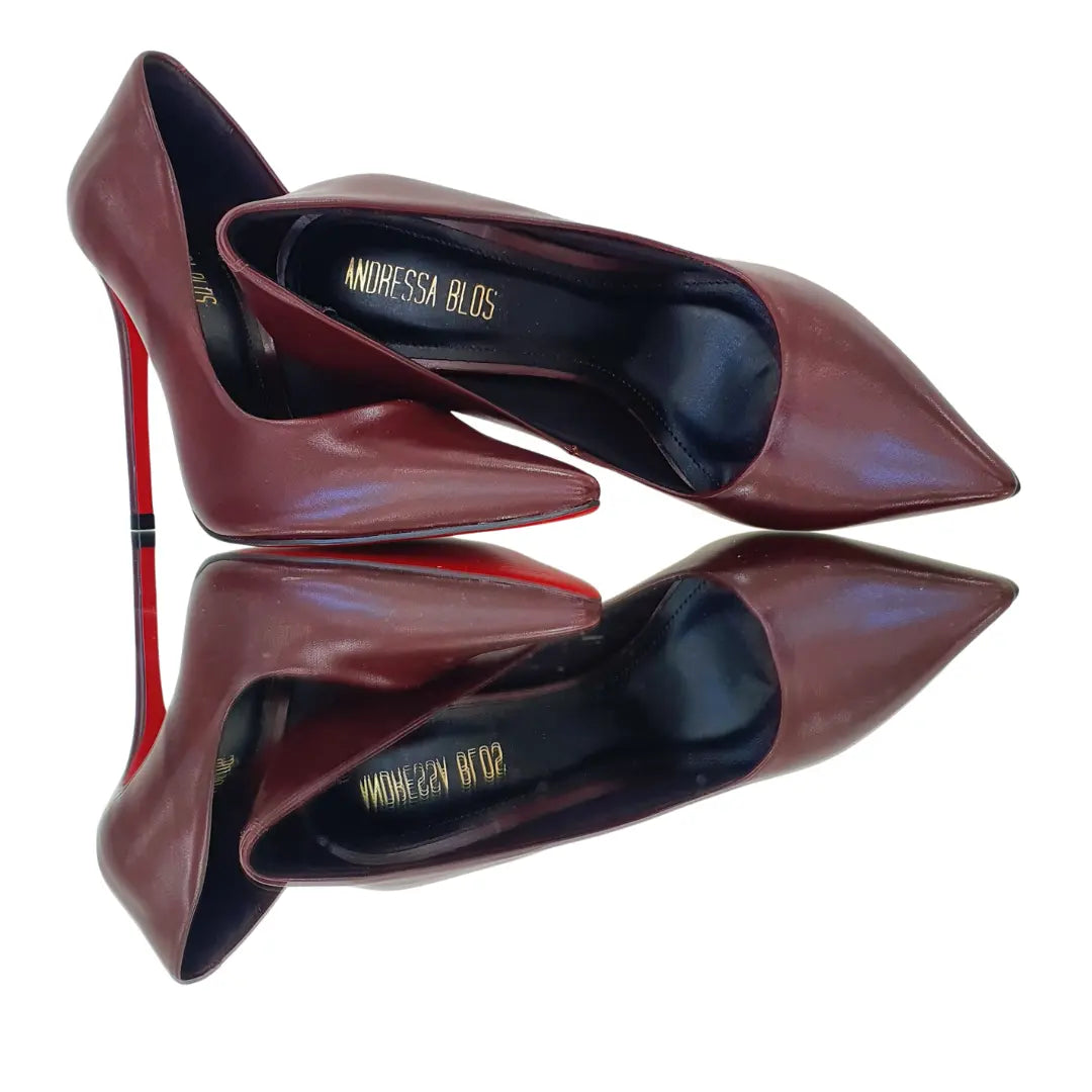 Scarpin Marsala Acetinado Salto Alto 12cm Sola Vermelha