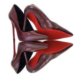 Scarpin Marsala Acetinado Salto Alto 12cm Sola Vermelha