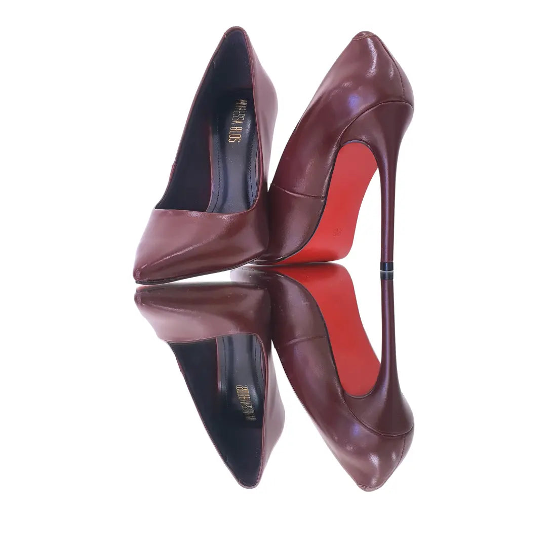 Scarpin Marsala Acetinado Salto Alto 12cm Sola Vermelha