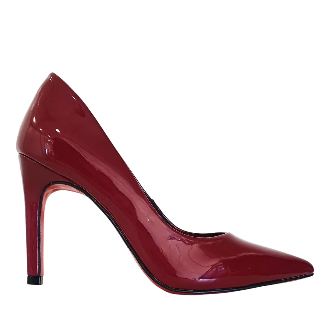 Scarpin Marsala Verniz Salto Alto 10cm Sola Vermelha