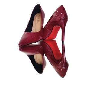 Scarpin Marsala Verniz Salto Alto 10cm Sola Vermelha