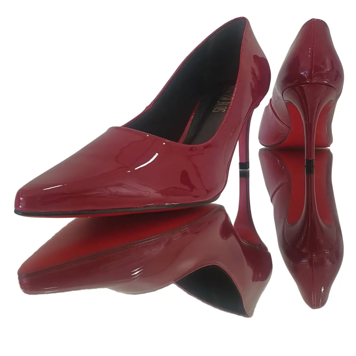 Scarpin Marsala Verniz Salto Médio 8cm Sola Vermelha