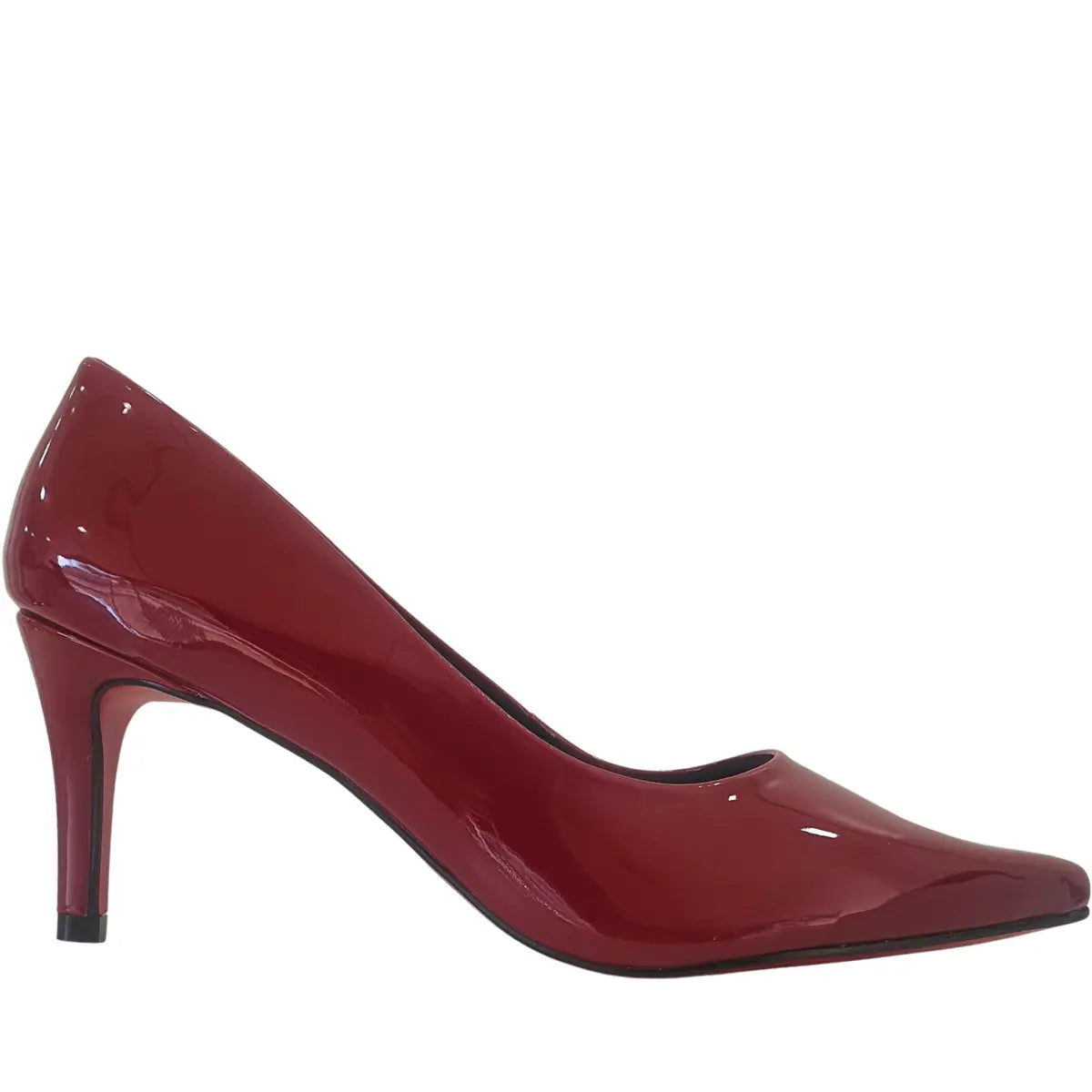 Scarpin Marsala Verniz Salto Médio 8cm Sola Vermelha